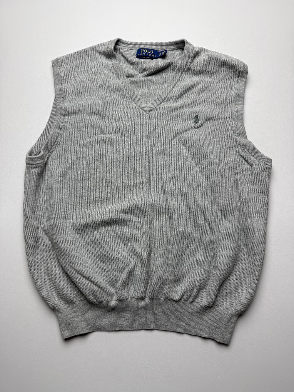 Polo Ralph Lauren Sweater Vest Mens XL Gray V Neck Pima Cotton Knit Pullover